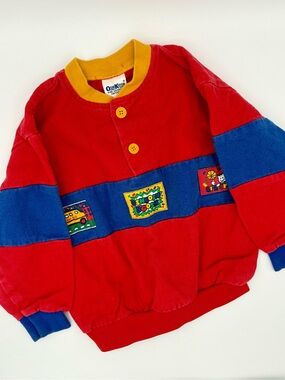 Vintage Oshkosh B’Gosh Colorblock Sweatshirt Henley Primary Colors 90’s Kidcore